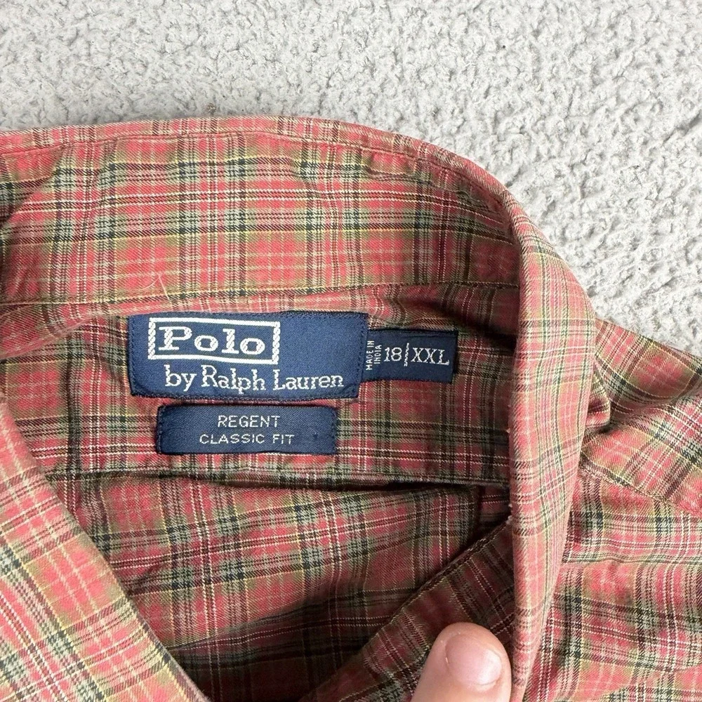 Polo Ralph Lauren Regent Shirt Mens 2XL Red Tartan Plaid Button Down Classic Fit
